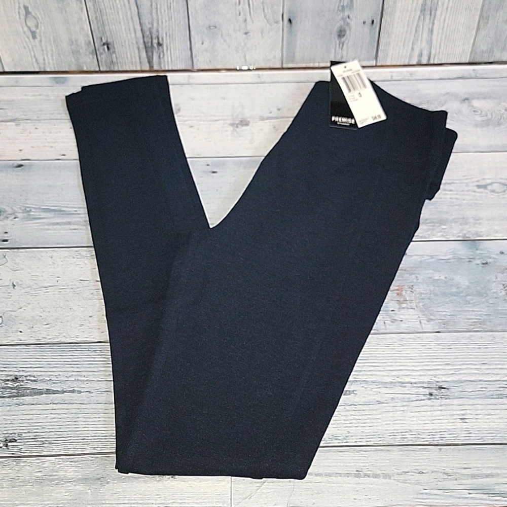 Skinny slip on dress pants by Premise / color is heathernavy
